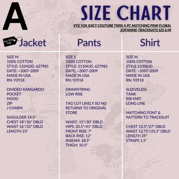 Vtg Y2K JUICY COUTURE Twin 3-pc Matching Pink Floral 2ofaKind Tracksuits Szs S-L - Picture 4 of 11